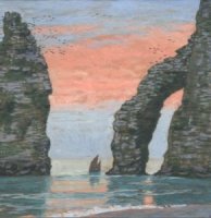 L'Aiguille d'Etretat, ciel rouge, Jean-Francis Auburtin